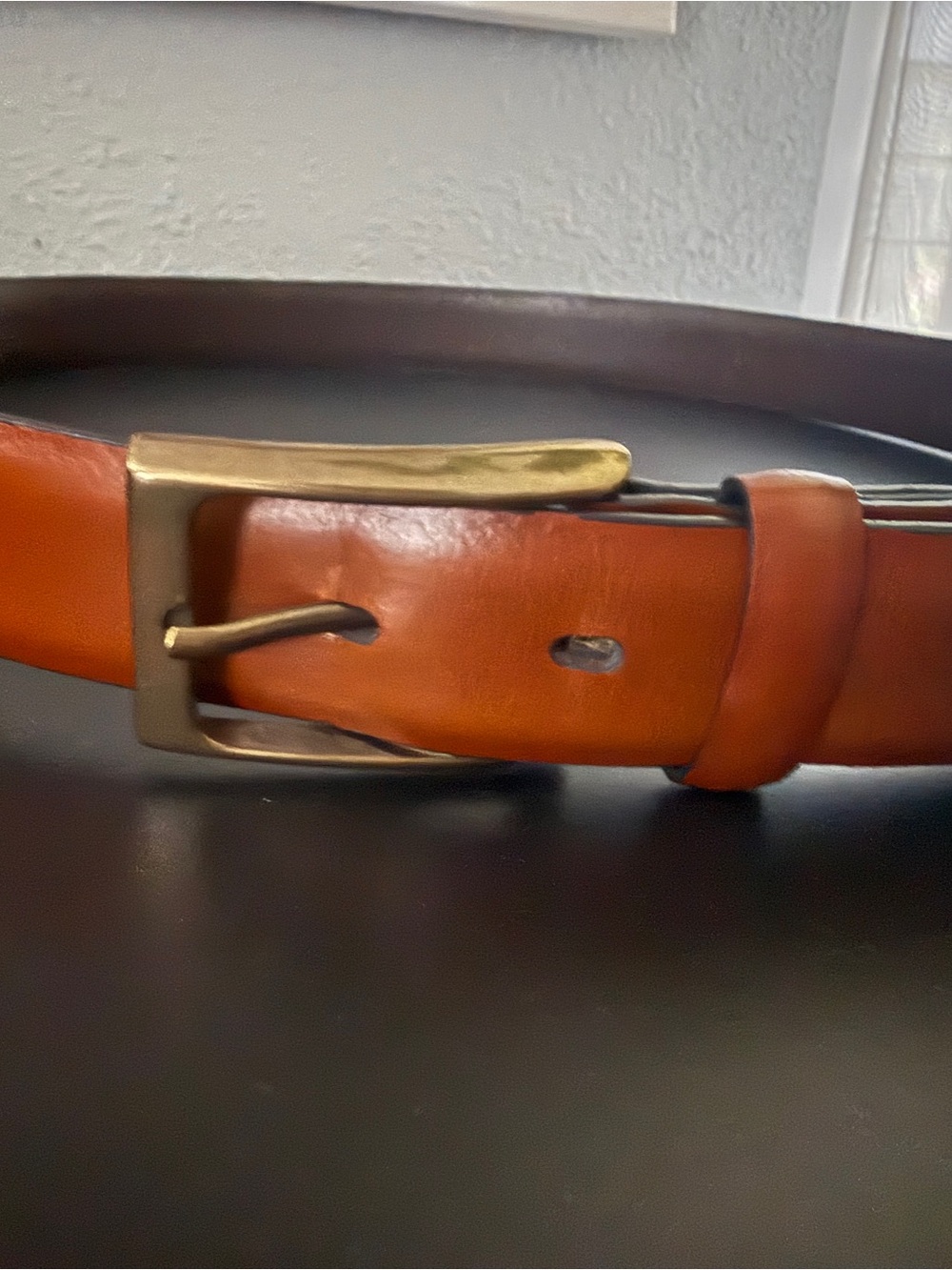 Fossil Tan Leather Belt with Brass Buckle